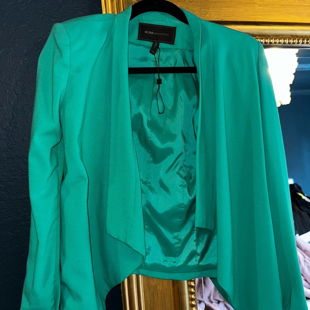 BCBGMaxAzria Women's Bright Green Open-Front Blazer